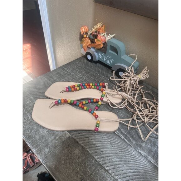 JEFFREY CAMPBELL Bali Gladiator THONG BEADED Wrap SANDALS Size 8m Bright Multi - Picture 3 of 4